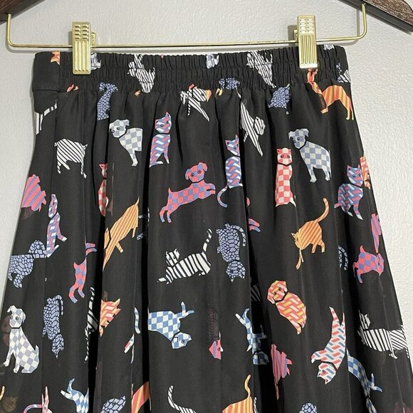 Disney Dsigned Skirt Sheer Cat Dog Lagenlook Girl Junior Size L W24 Elastic Midi - Picture 12 of 12
